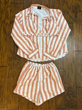 Peach & White Striped Two-Piece Set